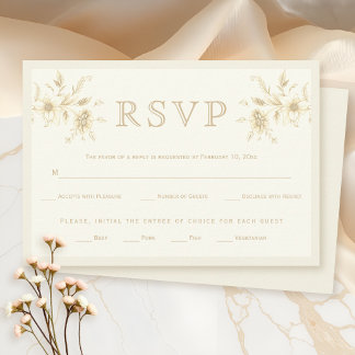 Cartão RSVP Vintage ivory and sepia floral frame wedding