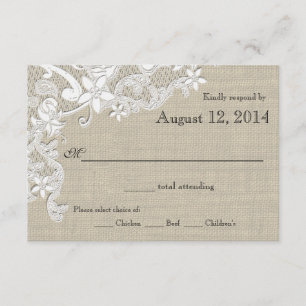Cartão RSVP Vintage Lace e Burlap Country Romance Reply