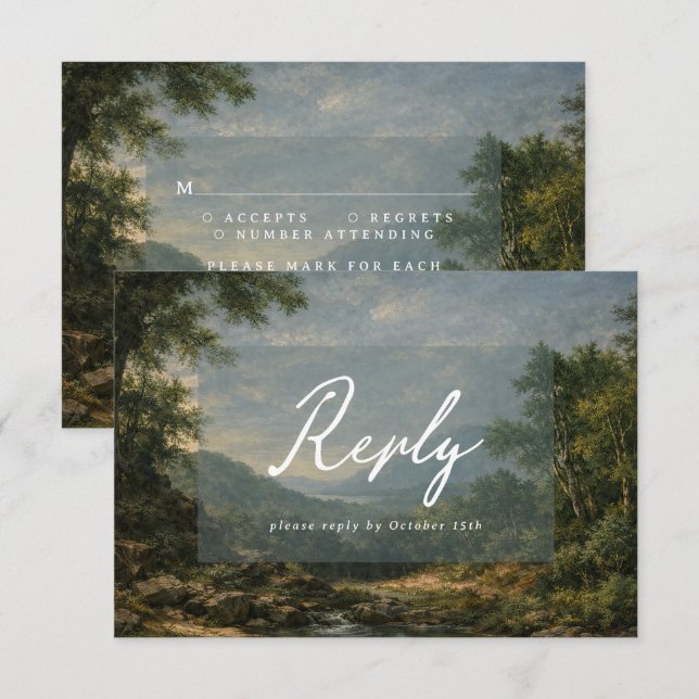 Cartão RSVP Vintage Landscape Antique Blue Wedding Reply (Frente/Verso)