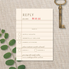 Cartão RSVP Vintage Library Checkout Neutral Wedding Reply