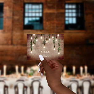 Cartão RSVP Vintage Lights Industrial Brick Botanical Weding