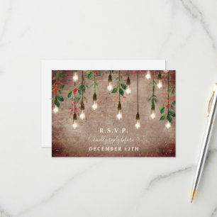 Cartão RSVP Vintage Lights Winter Brick Casamento de Natal