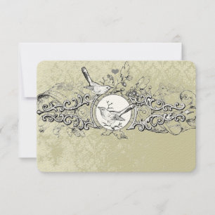 Cartão RSVP Vintage Love Birds Olive Musical Scroll Wedll