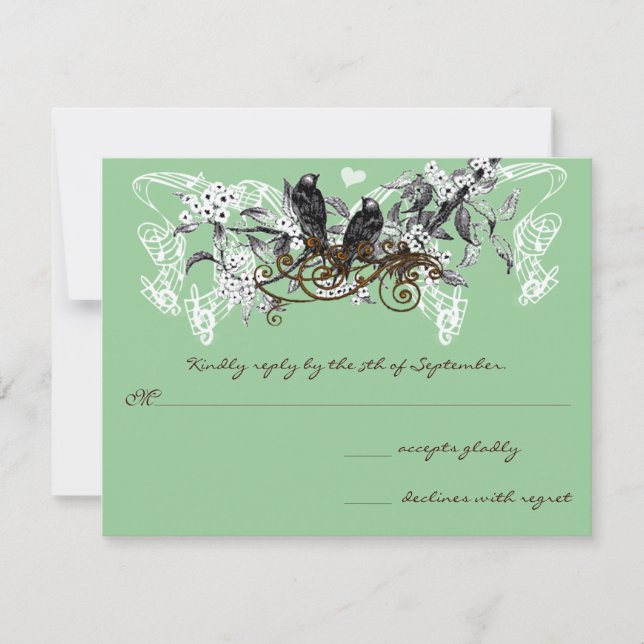 Cartão RSVP Vintage Love Birds White Flowers (Frente)