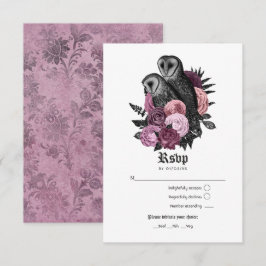 Cartão RSVP Vintage Mauve Owls Gothic Wedding