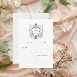 Cartão RSVP Vintage Monogrammed Floral Crest Casamento