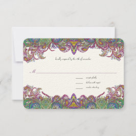 Cartão RSVP Vintage Paisley Honeysuckle Casamento tema damasco