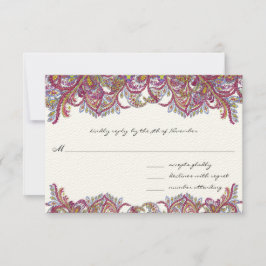 Cartão RSVP Vintage Paisley Raspberry Feather