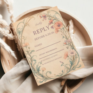 Cartão RSVP Vintage Pastel Botânico Elegante