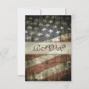 Cartão RSVP Vintage Patriotic American Flag Wedding