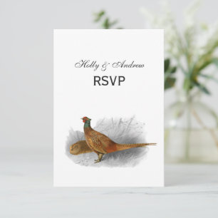 Cartão RSVP Vintage Pheasant Game Bird Drawing Color 3