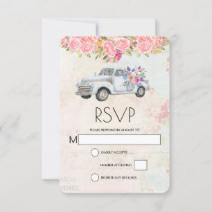 Cartão RSVP Vintage Pickup Truck Rustic Watercolor Casamento