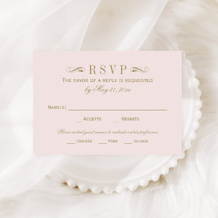 Cartão RSVP Vintage Pink e Antiguamente Dourado Casamento Farm