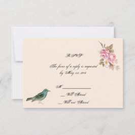 Cartão RSVP Vintage Pink Rose e Robin Weding Response Card
