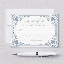 Vintage Pó Azul Escrito Elegante Casamento Branco