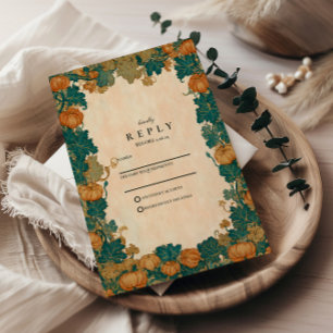 Cartão RSVP Vintage Pumpkin Harvest Wedding