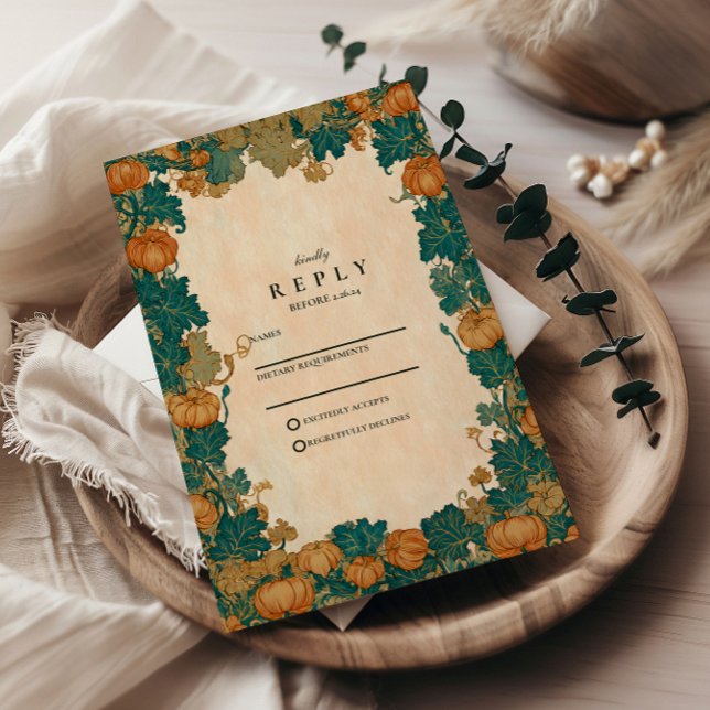 Cartão RSVP Vintage Pumpkin Harvest Wedding (Criador carregado)
