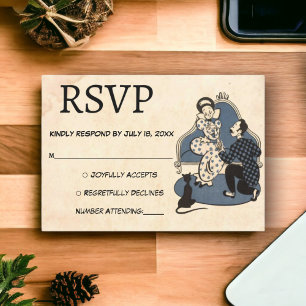 Cartão RSVP Vintage Retro-Romântica Proposta Antiga Casamento 