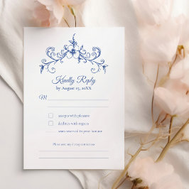 Cartão RSVP Vintage Romance Dusty Blue Floral Casamento