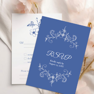 Cartão RSVP Vintage Romance Dusty Blue Floral Casamento