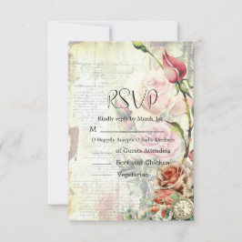 Cartão RSVP Vintage Rosa Wedding