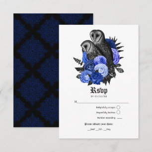 Cartão RSVP Vintage Royal Blue Owls Casamento Gótico