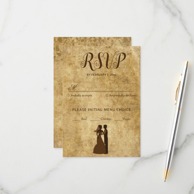 Cartão RSVP Vintage rustic Wedde Noite Groom (Frente/Verso In Situ)