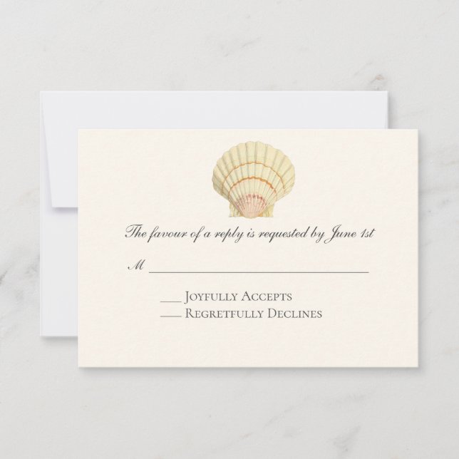 Cartão RSVP Vintage Scallop Solteiro Seashell Wedding (Frente)