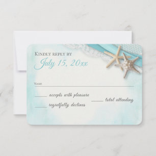 Cartão RSVP Vintage Starfish Lace e Ocean Blue Ribbon