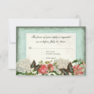 Cartão RSVP Vintage Stargazer Lily Rosa Butterfly n Hydrangea