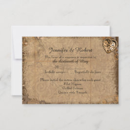Cartão RSVP Vintage Steampunk Bride Wedde Response Card