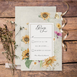 Cartão RSVP Vintage Summer Sunflower Wedding