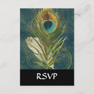 Cartão RSVP Vintage Teal Peacock Feather