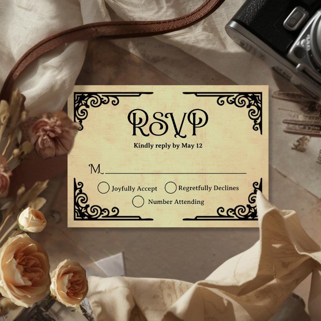 Cartão RSVP  Vintage Wedding  (Cinematic Vintage Sepia Filmgrain Wedding RSVP Card)
