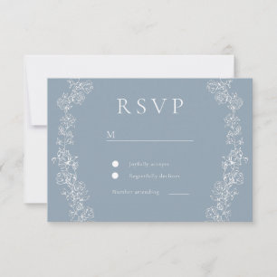 Cartão RSVP Vintage White Flowers Dusty Blue Wreath Casamento