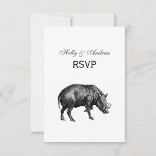Cartão RSVP Vintage Wild Boar Draar BW