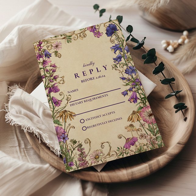 Cartão RSVP Vintage Wildflower Garden (Criador carregado)