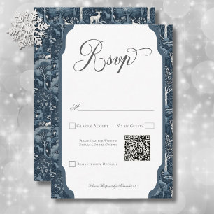 Cartão RSVP Vintage Winter William Morris Elegant Wedding QR