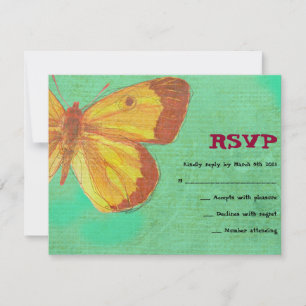 Cartão RSVP VINTAGE YELLOLY BUTTERFLY Bat Mitzvah - Placa de r