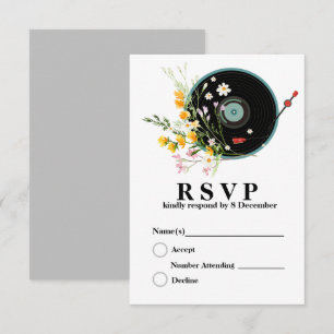 Cartão RSVP Vinyl Record, Oldies Rustic Music, flores, adulto