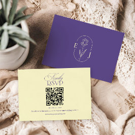 Cartão RSVP Violet and Yellow Minimalist Wedding QR Code