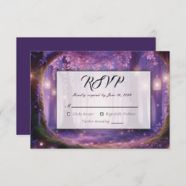 Cartão RSVP Violeta no Casamento Florestal Encantado à Meia-No
