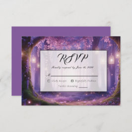 Cartão RSVP Violeta no Casamento Florestal Encantado à Meia-No