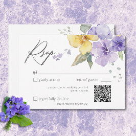 Cartão RSVP Violetas Roxo e Amarelas Modernas Casamento Floral