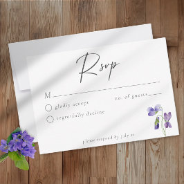 Cartão RSVP Violets Watercolor Minimalist Elegant Wedding