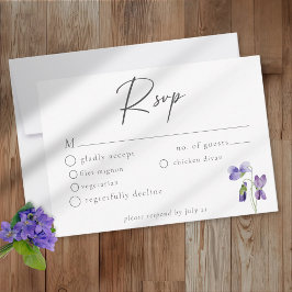 Cartão RSVP Violets Watercolor Minimalist Elegant Wedding