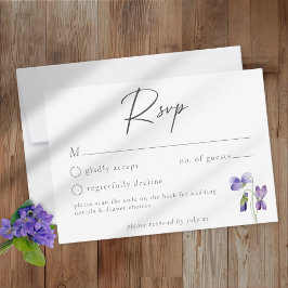 Cartão RSVP Violets Watercolor Minimalist Elegant Wedding QR