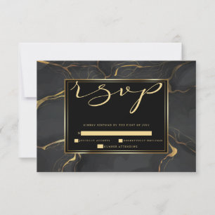 Cartão RSVP VP Elegante Marbled Dourado e Preto
