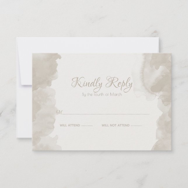 Cartão RSVP Wash com aquarela em Cogumelo pelo BarefootBride™ (Frente)