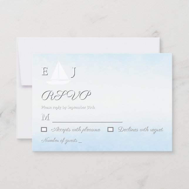 Cartão RSVP Water Meets Sky Watercolor Wedding (Frente)